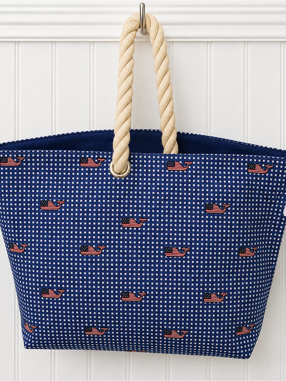 Vineyard Vines x Target Blue Checked Wine Tote Bag | Blue Gingham - Picture 2 of 6
